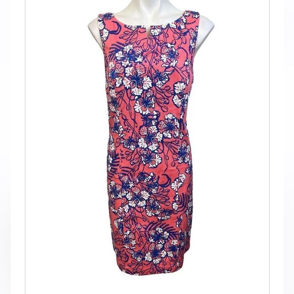 Talbots dress size 8 pink multicolor sleeveless cotton blend knee length office - Picture 2 of 5